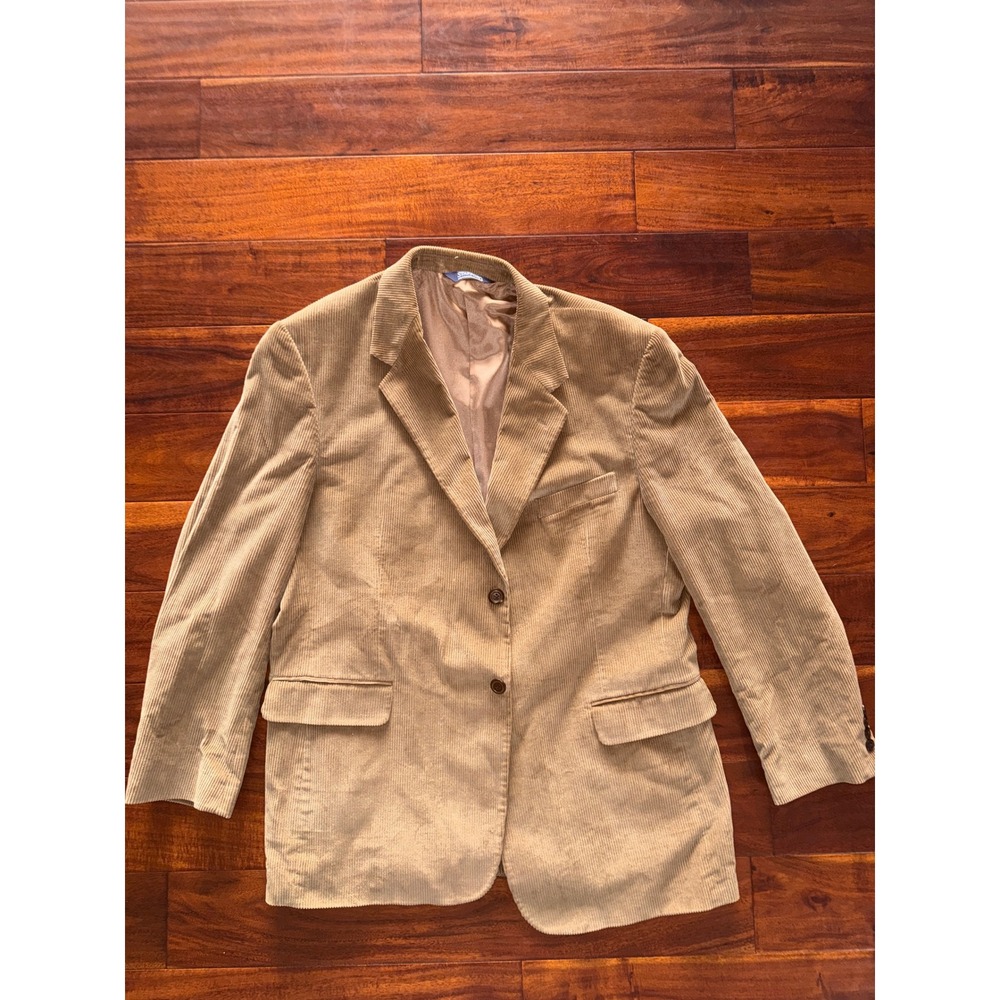 Stafford Mens Tan Corduroy Blazer Jacket Size 46R Two Button Classic Fit